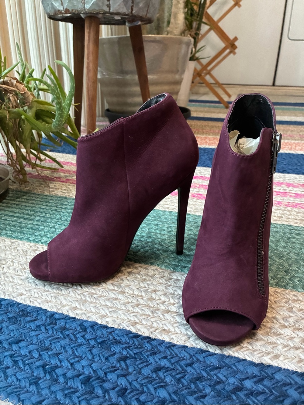Steve Madden Plum Suede Open-Toe Stiletto Booties - Picture 3 of 8